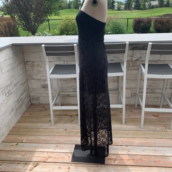 Vintage 90s Y2K B. Smart Black Sheer Lace Strapless Tube Top Maxi Dress - Picture 6 of 14